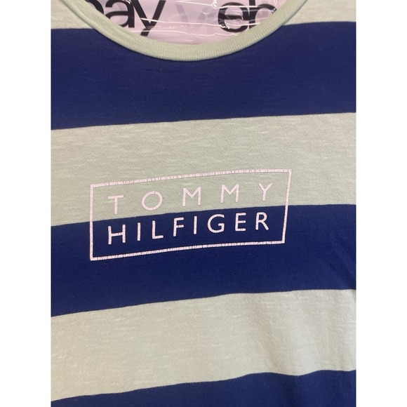 Tommy Hilfiger‎ Polo Shirt Mens Size Large Blue Striped Casual Short Sleeve * - Picture 2 of 6